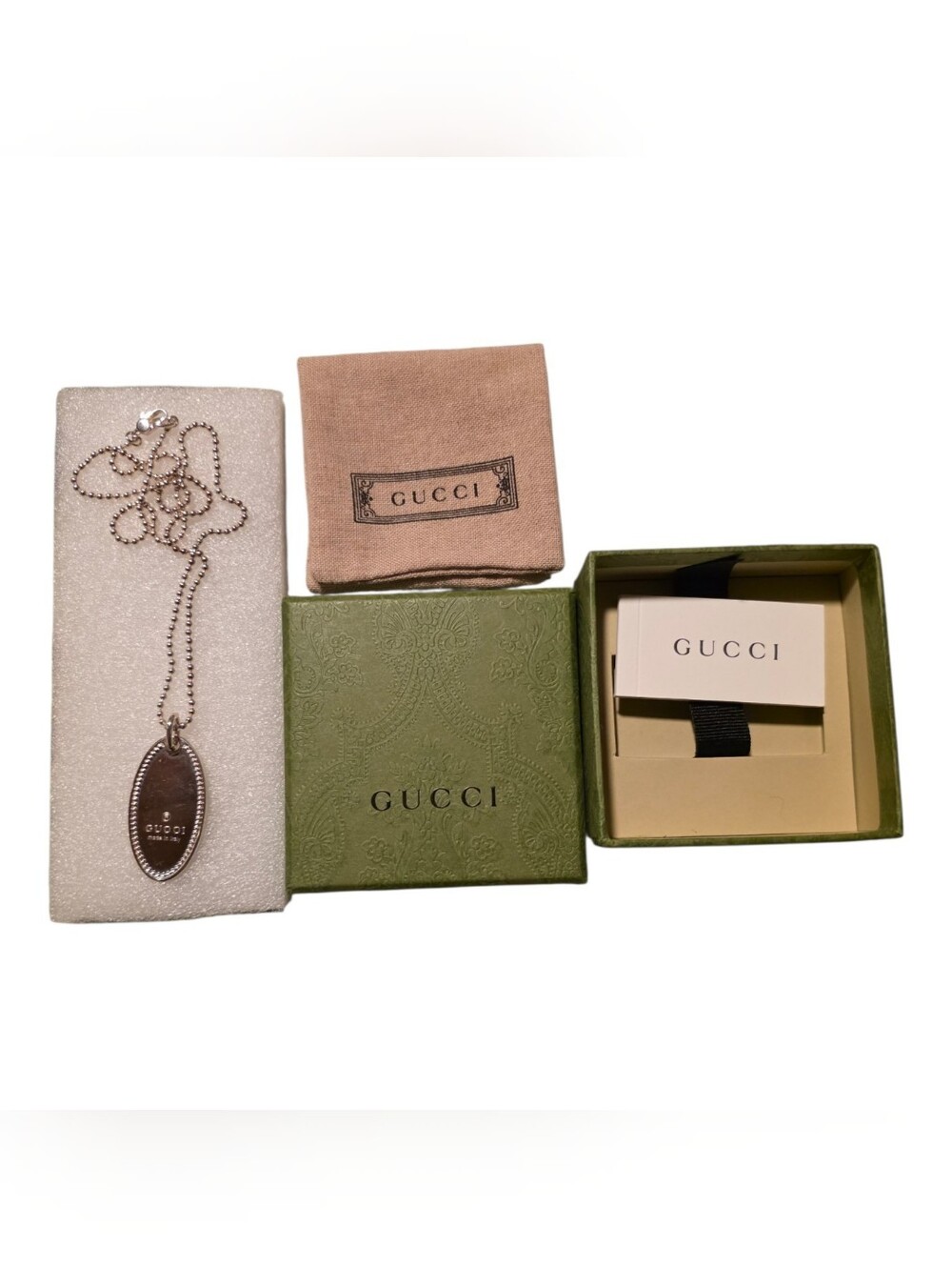 New GUCCI Sterling Silver Oval Pendant Necklace with Chain (Retails $285)